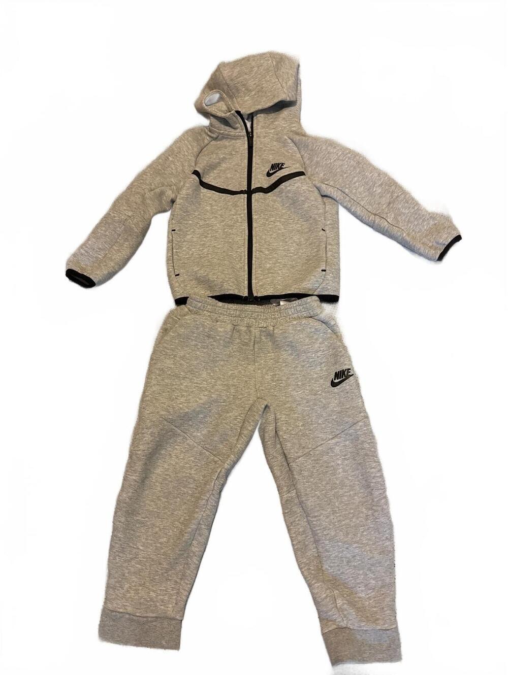 EUC Nike Kids Tech Fleece Full Zip Hoodie Jogger Set Heather Grey M880-042 6-7